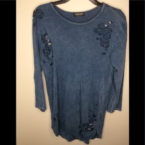 Blue Fashion Nova Ripped T-Shirt-Tunic Flashdance